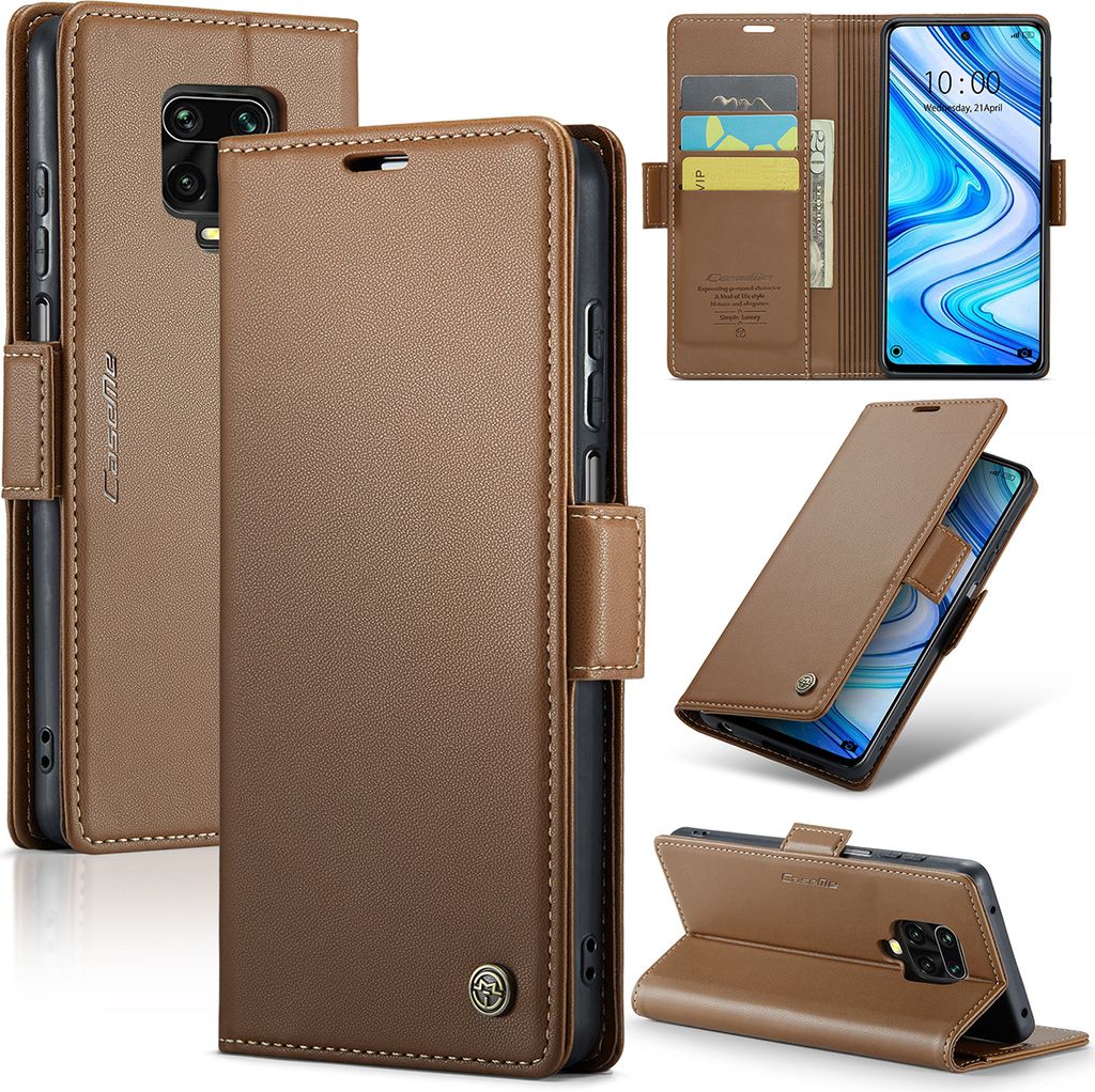 Redmi Note 9 Pro Hülle, Leder Brieftasche Kartenfach Schutzhülle mit Standfunktion für Xiaomi Redmi Note 9S / 9 Pro / 9 Pro Max Braun