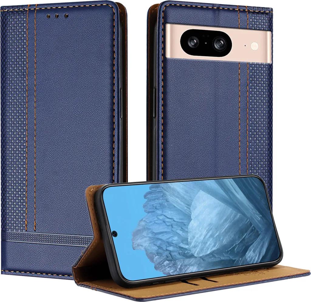 Cover Google Pixel 8 Blu in Pelle Business | Stand Integrato e Wallet