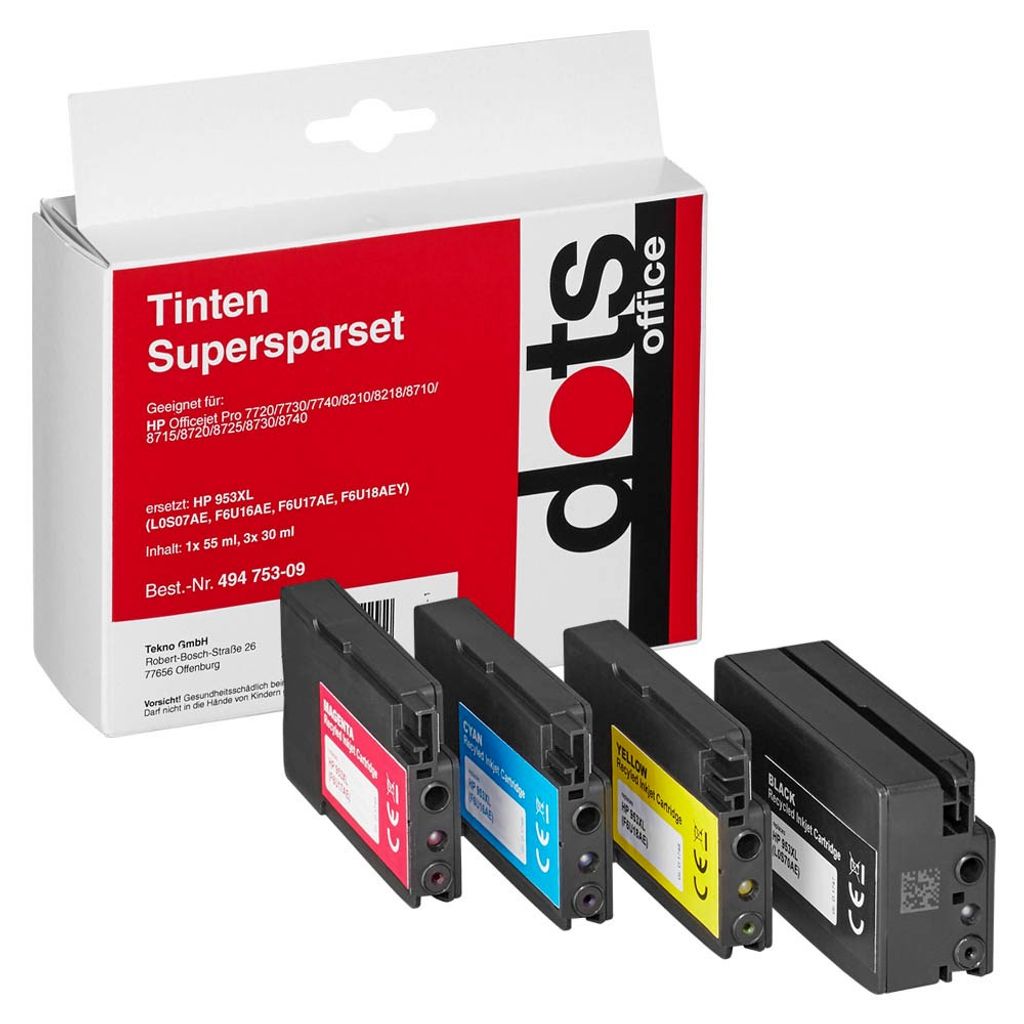 dots schwarz, cyan, magenta, gelb Druckerpatronen kompatibel zu HP 953XL (3HZ52AE), 4er-Set