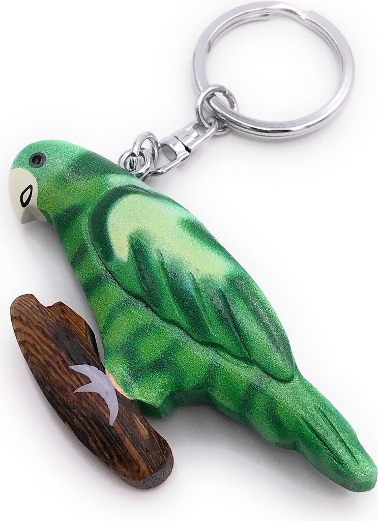 Onwomania Schlüsselanhänger aus Holz Papagei Wellensittich grün Sittich Vogel Zuchtvogel Kanarienvogel Anhänger Charm