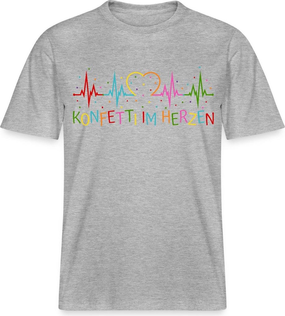 Spreadshirt Konfetti im Herzen Herzschlag Herz EKG Karneval Relaxed Fit Uni T-Shirt, XL, Grau meliert