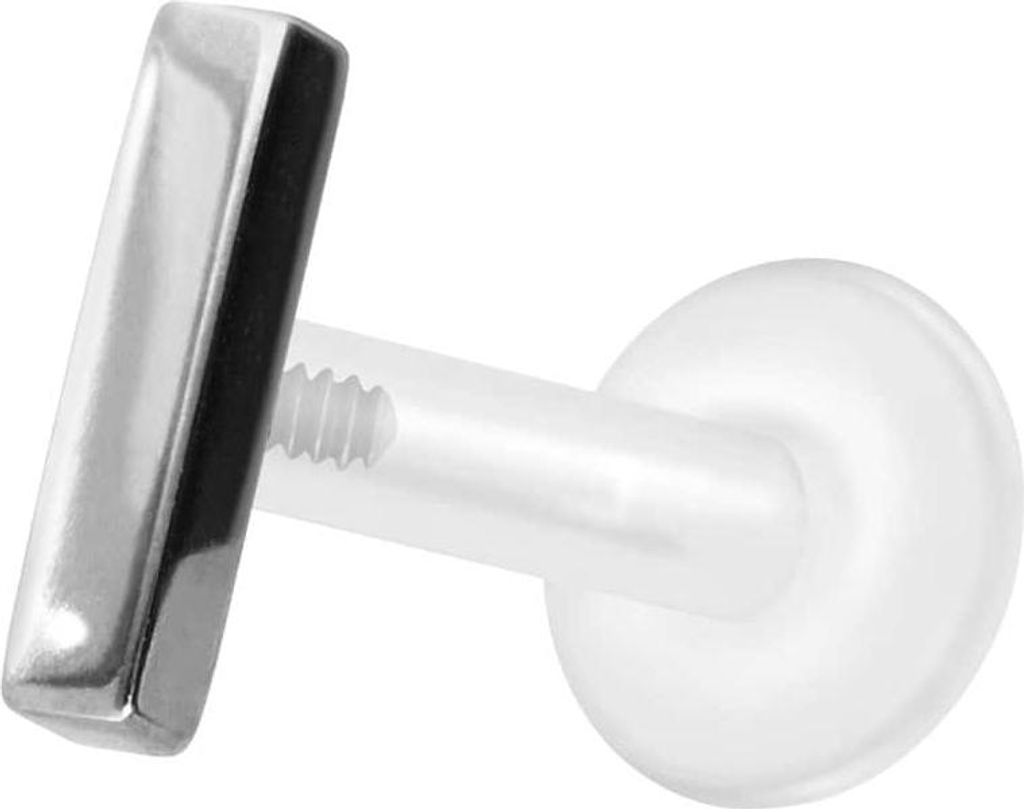 Ohrpiercing, Nasenpiercing PTFE Labret mit Innengewinde + Titan-Aufsatz BALKEN Silber Stablänge: 10mm | Stabstärke: 1,6mm