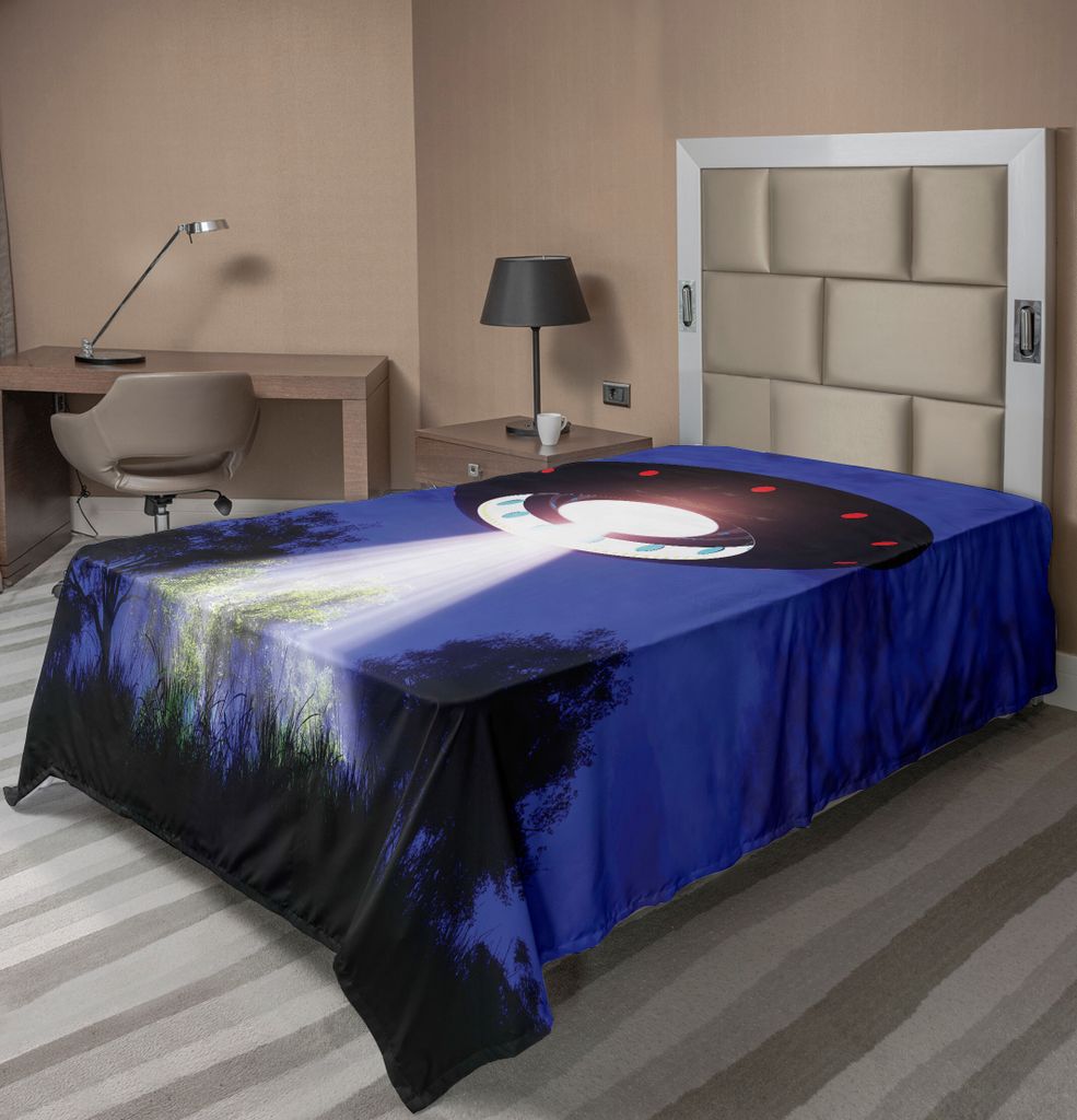 ABAKUHAUS UFO Bettlaken, Nachtlandschaft mit Aliens Raumfahrt Science Fiction Themen Zusammensetzung Woodland, weiches bequemes oberes Bettlaken f...