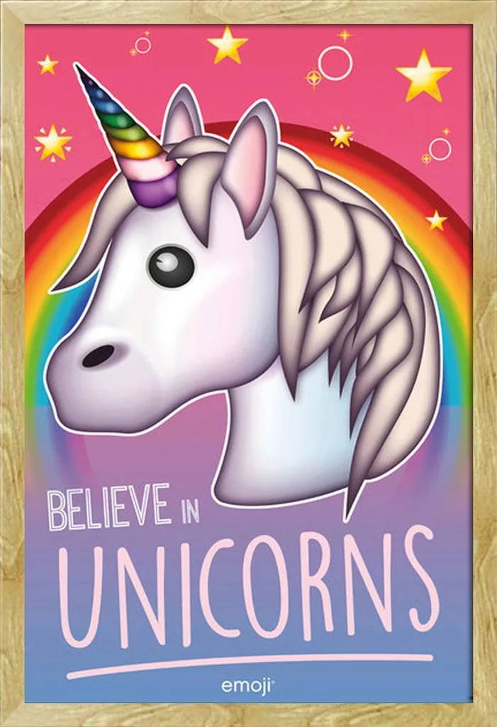 Affiche Emoji Licorne sous cadre Shinsuke robuste en MDF finition bois