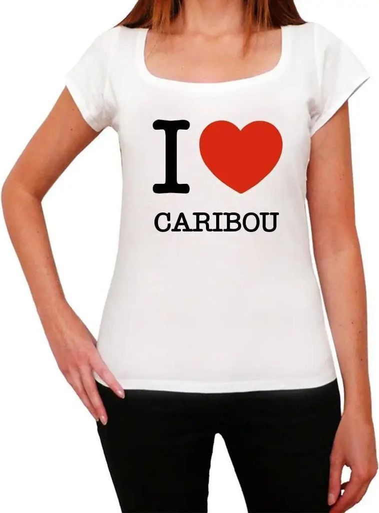 Damen Grafik T-Shirt Ich liebe Karibu – I Love Caribou – Öko-Verantwortlich Vintage Jahrgang Kurzarm Lustige Druck Geburtstag Geschenk Frau