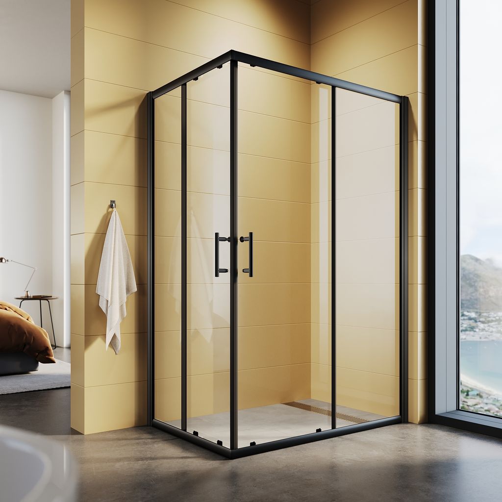 SONNI Schwarz Eckdusche Doppel Schiebetür 120x90x195cm Produktbild 