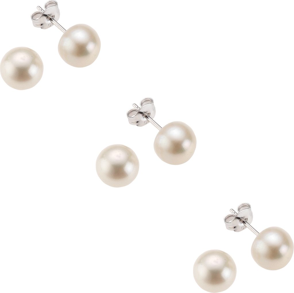 F Ohrstecker 3er-Set 925/- Sterling Silber 1,2cm weiß Süßwasserzuchtperle weiß 500220193