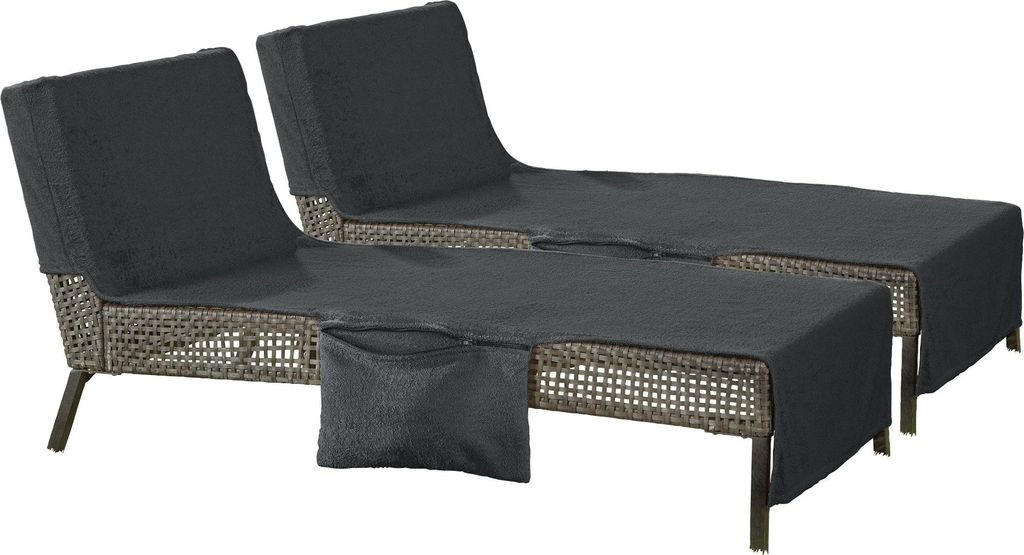 Erwin Müller Liegetuch mit Reißverschlusstaschen 2er-Pack anthrazit 70x200 cm