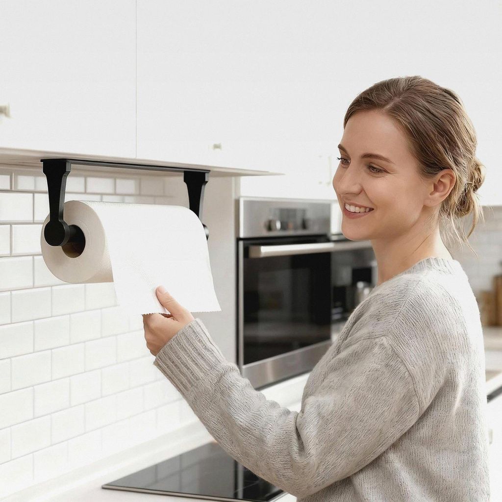 Küchenrollenhalter Schwarz, Aluminiumlegierung Selbstklebend Wandhalter, für Alle Küchenpapierrollen