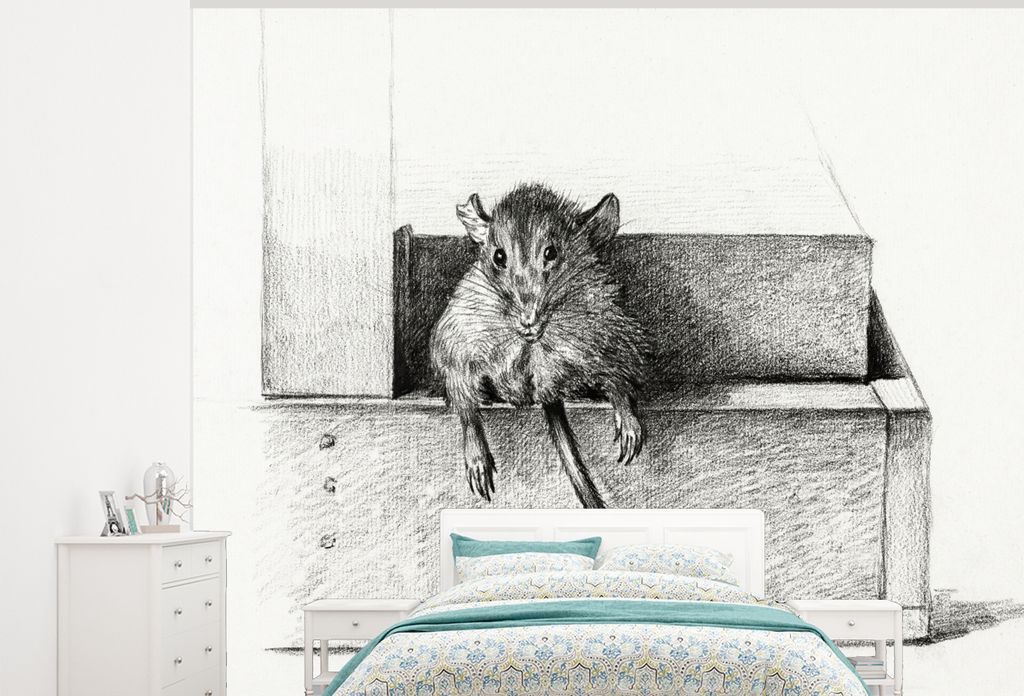 MuchoWow Fototapete für Wohnzimmer oder Schlafzimmer Wandtapete Vinyl Motivtapete Maus - Gemälde von Jean Bernard - 275x220 cm - Gemustert