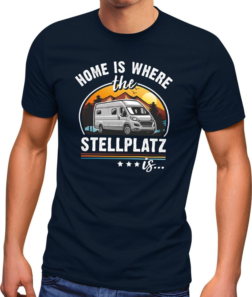 Herren T-Shirt Camping Home is where the Stellplatz is Geschenke für Camper Wohnmobil Spruch lustig Moonworks