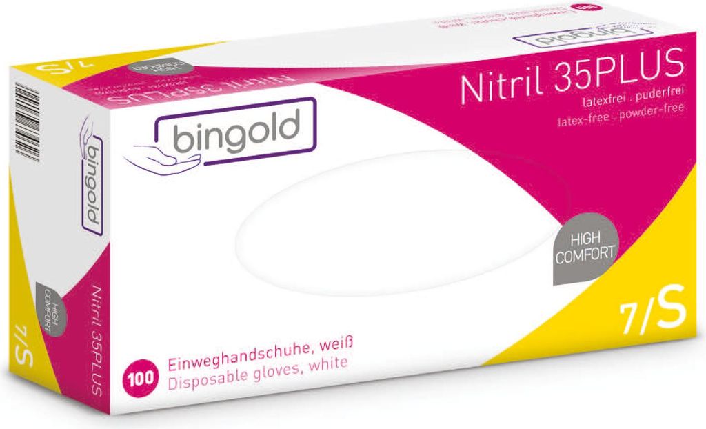 Guanto monouso BINGOLD in nitrile 35PLUS 634301 S ws 100pz Immagine del prodotto 