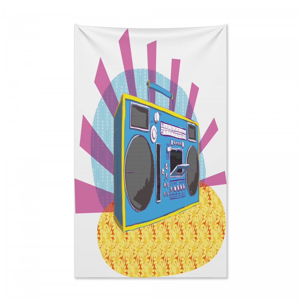 Abakuhaus Retro Wandteppich und Tagesdecke, Boom Box Pop Art Tanz aus Weiches Mikrofaser Stoff Kein Verblassen Klare Farben Waschbar, 140 x 230 cm,...