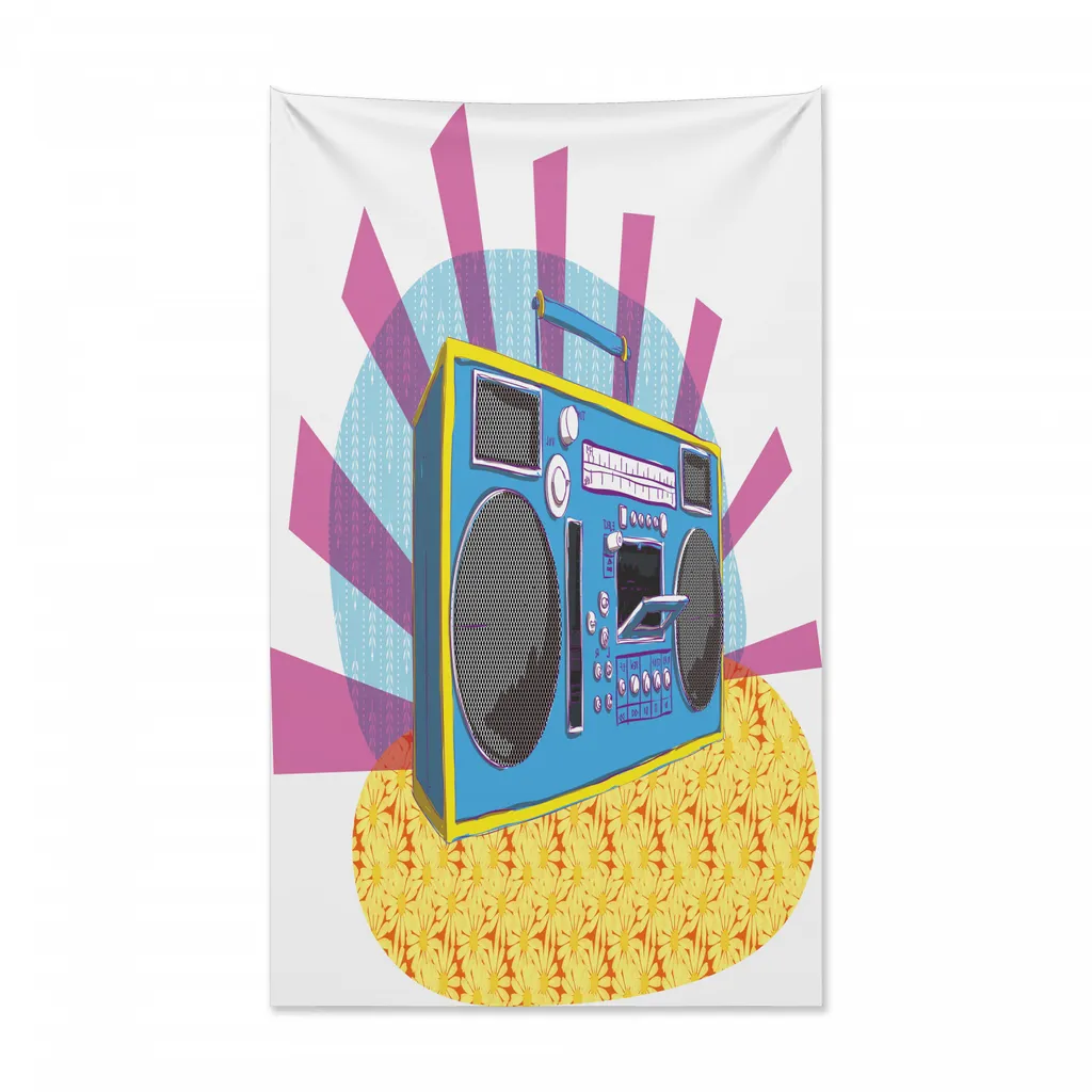 Arazzo e copriletto retrò Abakuhaus, Boom Box Pop Art Dance in morbido tessuto microfibra, colori vivaci che non sbiadiscono, lavabile, 140 x 230 cm, multicolore