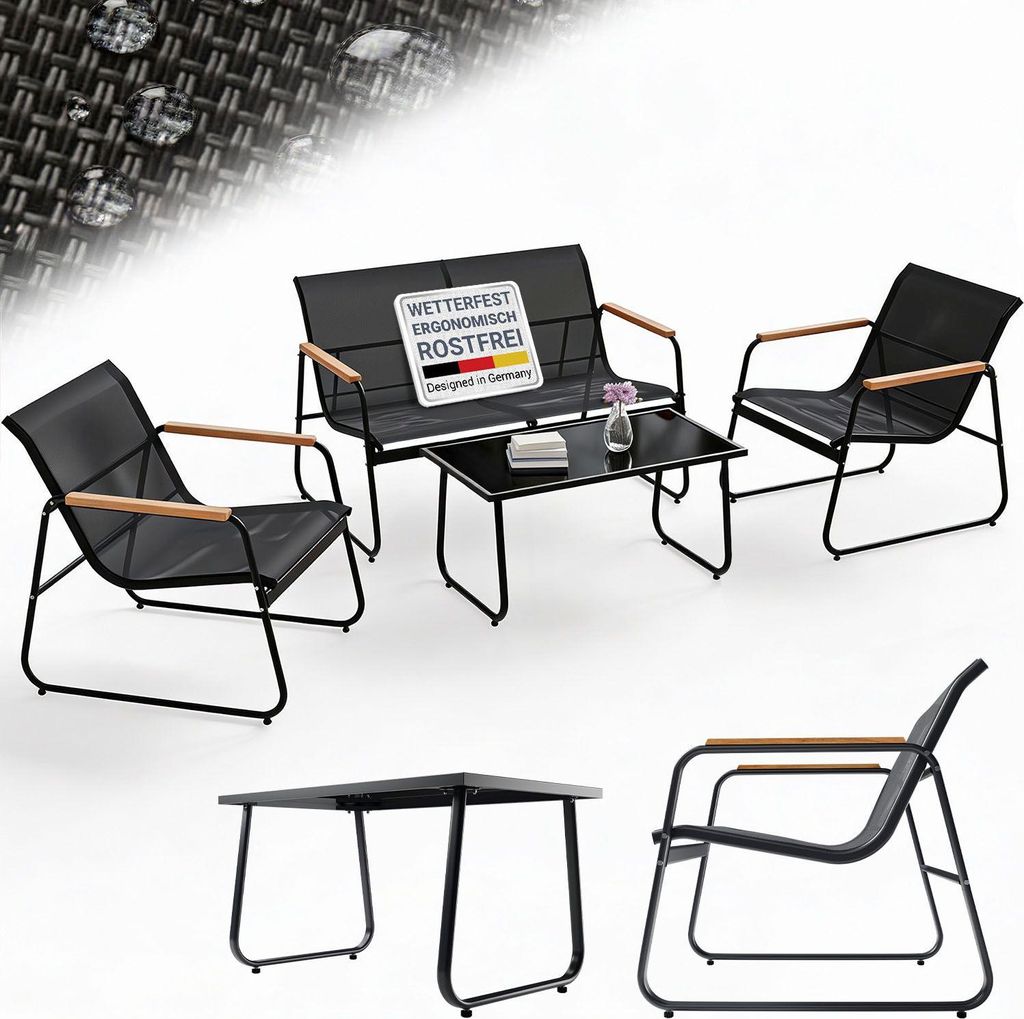 Juskys Gartenmöbelset Genua 4-tlg., Metall & Textil, mit Produktbild 