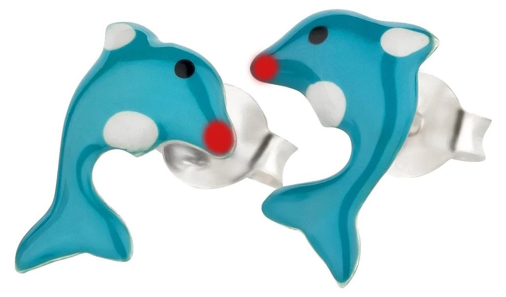 Kinderohrringe blauer Delfin 925 Silber Emaille