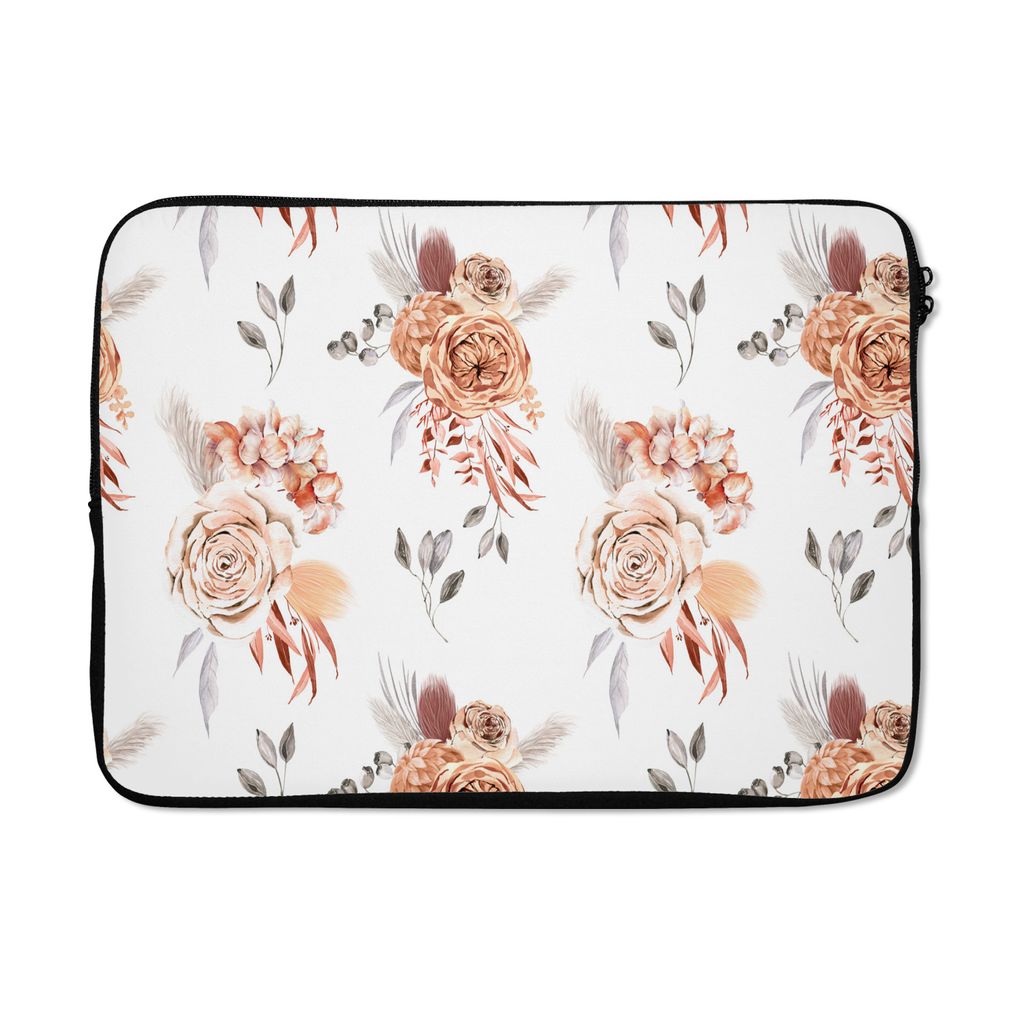 MuchoWow Laptop Hülle 13 Zoll Blumen - Blätter - Bohème - Weiß Laptoptasche - Laptophülle - Sleeve - Rundumschutz