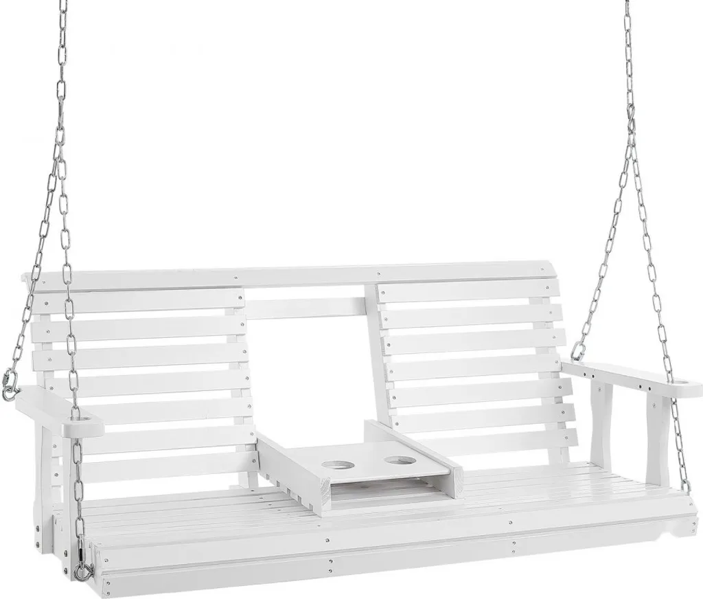 Banc de jardin suspendu en bois blanc - Siège balançoire 152x71x60 cm