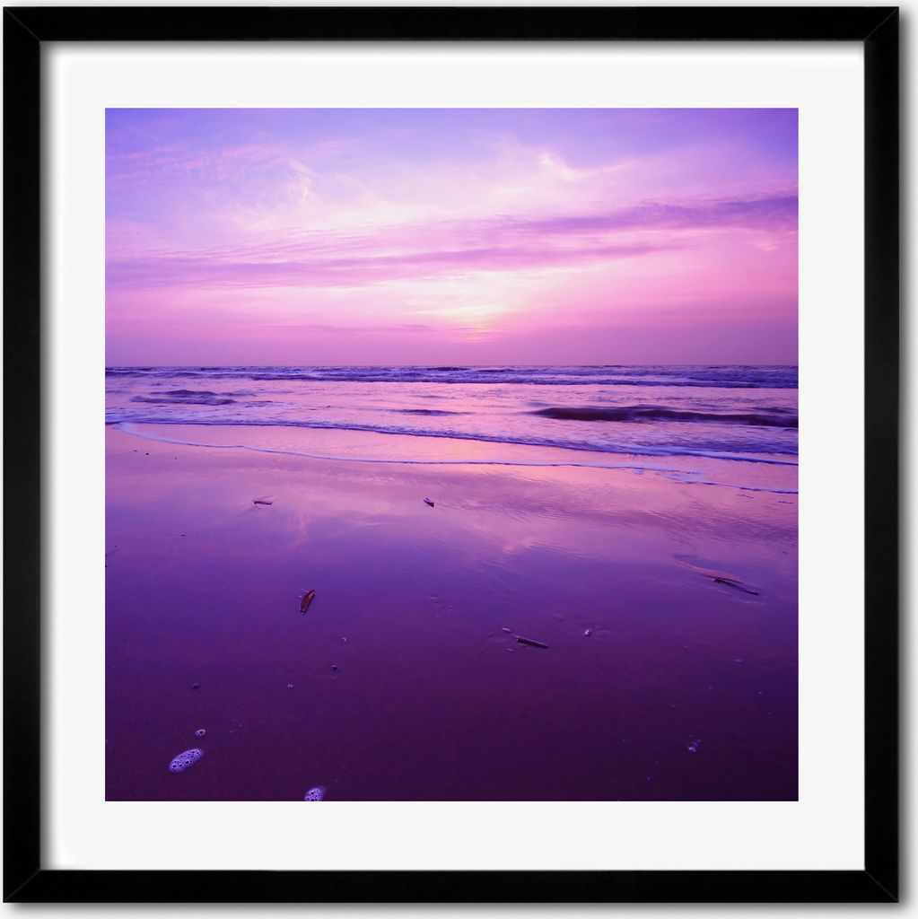 Bild - 50 cm x 50 cm - MDF - Rahmen, Wandkunst - Sonnenuntergang Sonne Meer