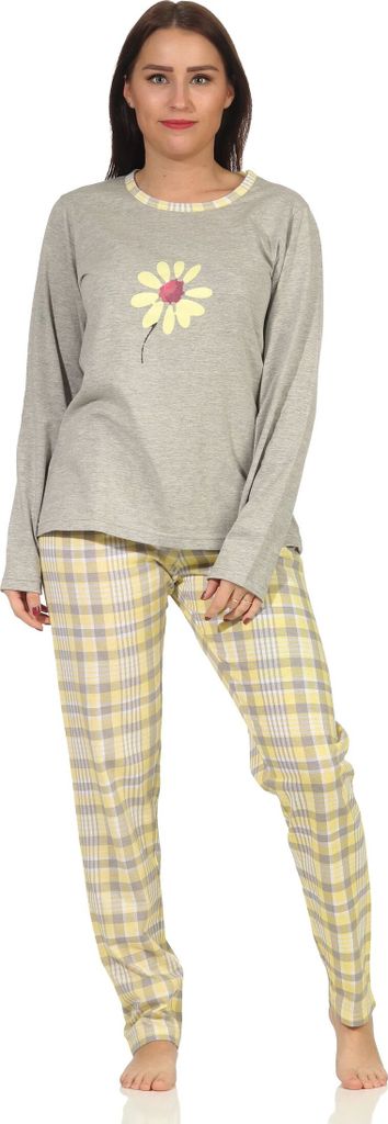 Damen Pyjama langarm, Schlafanzug mit Karo-Muster - 112 201 10 733 ; gelb , 48/50