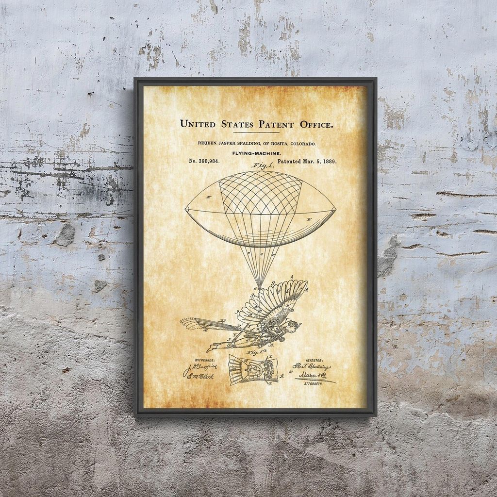 Poster - Canvas - Leinwand - 29,7 cm x 42 cm - Ballon Vogel Flugmaschine Spalding