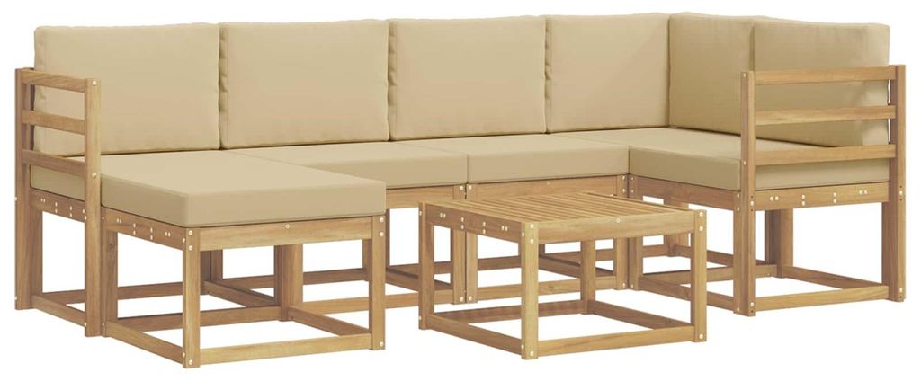 vidaXL Outdoor-Sofagarnitur 7 pcs Weiß und Beige Massivholz Akazie