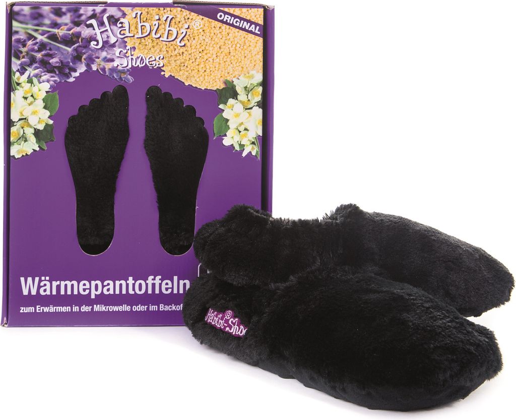 Habibi Wärmeschuhe aufheizbare Thermo Hausschuhe Fußwärmer für Mikrowelle & Ofen - schwarz, Schuhgröße L (EU 41-45)
