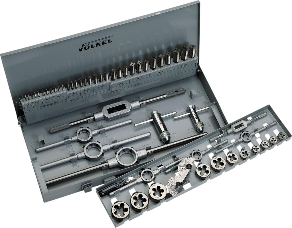 VÖLKEL P.V.2 Handgewindebohrer + Schneideisen Set 54 tlg. M3 - M20 HSS-G ( 49201 ) DIN 352/223