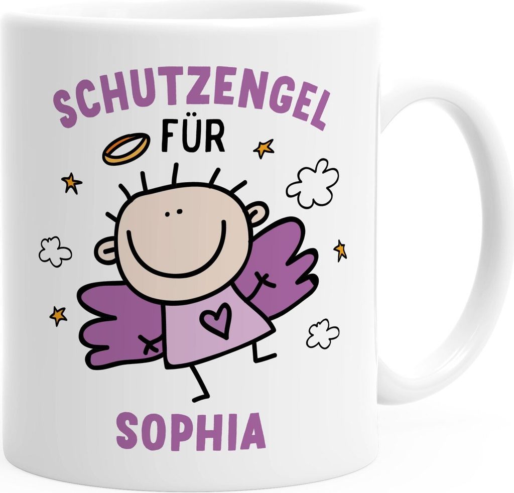 SpecialMe personalisierte Kaffeetasse Schutzengel mit Name Namenstasse personalisierte Geschenke Glücksbringer weiß-lila Keramik-Tasse