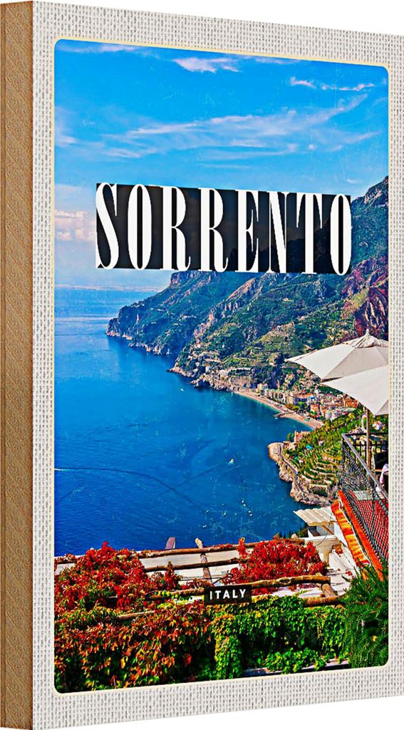 Holzschild Reise 20x30cm Sorrento Italien Meer Ausblick Trip