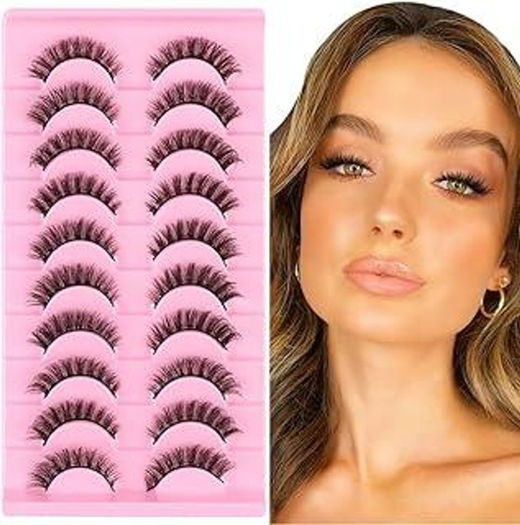 LOPHE Fake Lashes, 10 Paare Cat Eye Künstliche Wimpern 5-11mm, Wispy Strip Lashes Natürlich Look, Fluffy False Eyelashes Cat Eye Wimpern Wiederve...