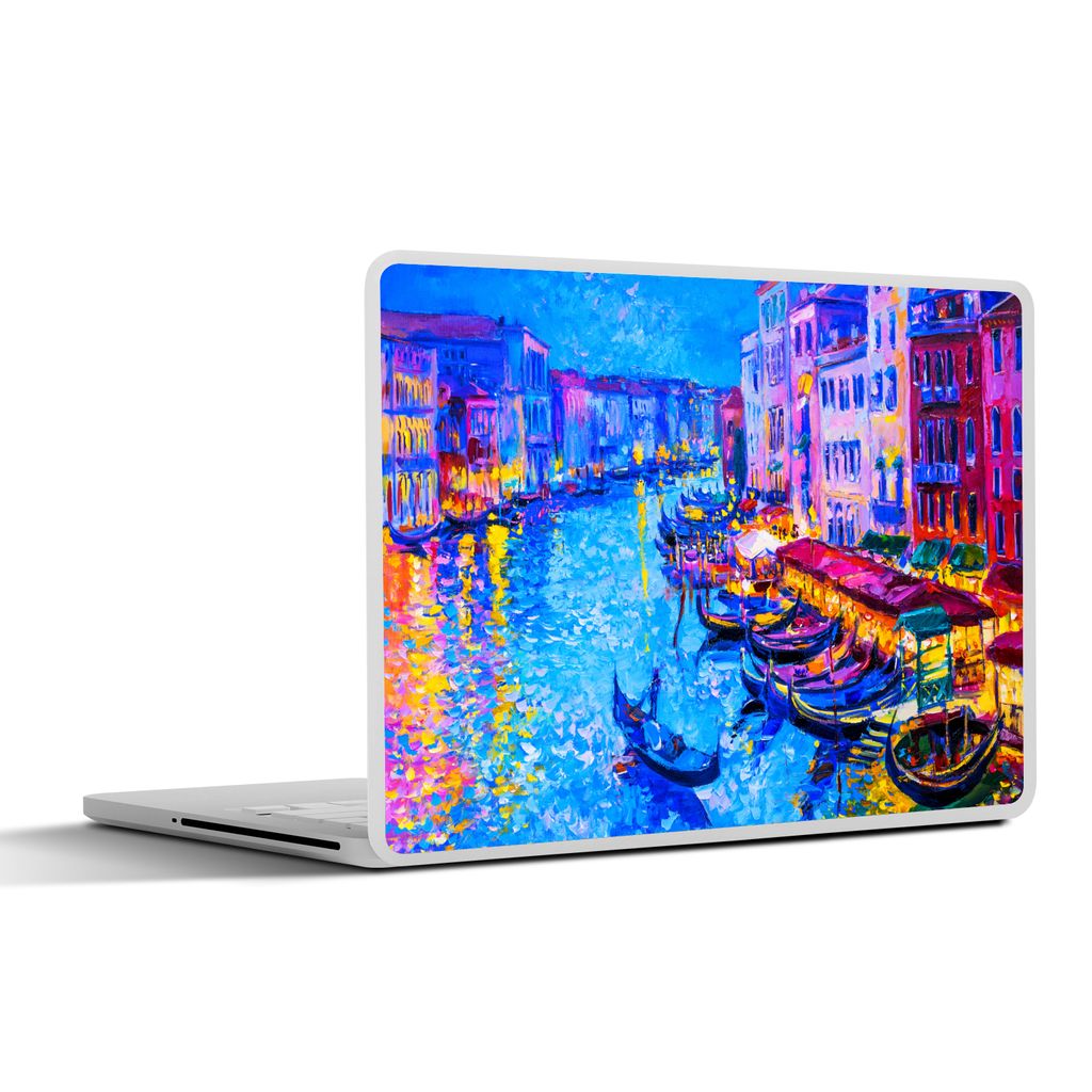 MuchoWow Laptop Aufkleber Sticker Cover Malerei - Italien - Boot - Wasser - Architektur 30x21 cm - Sticker für Laptop - Selbstklebend