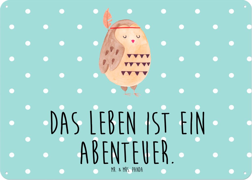 Mr. & Mrs. Panda Schild Eule Federschmuck DIN A5 - Türkis Pastell - Geschenk, Wandbild, Türschild, Dekoration, Waldtiere, tafel, wandtafel, Owl, ...