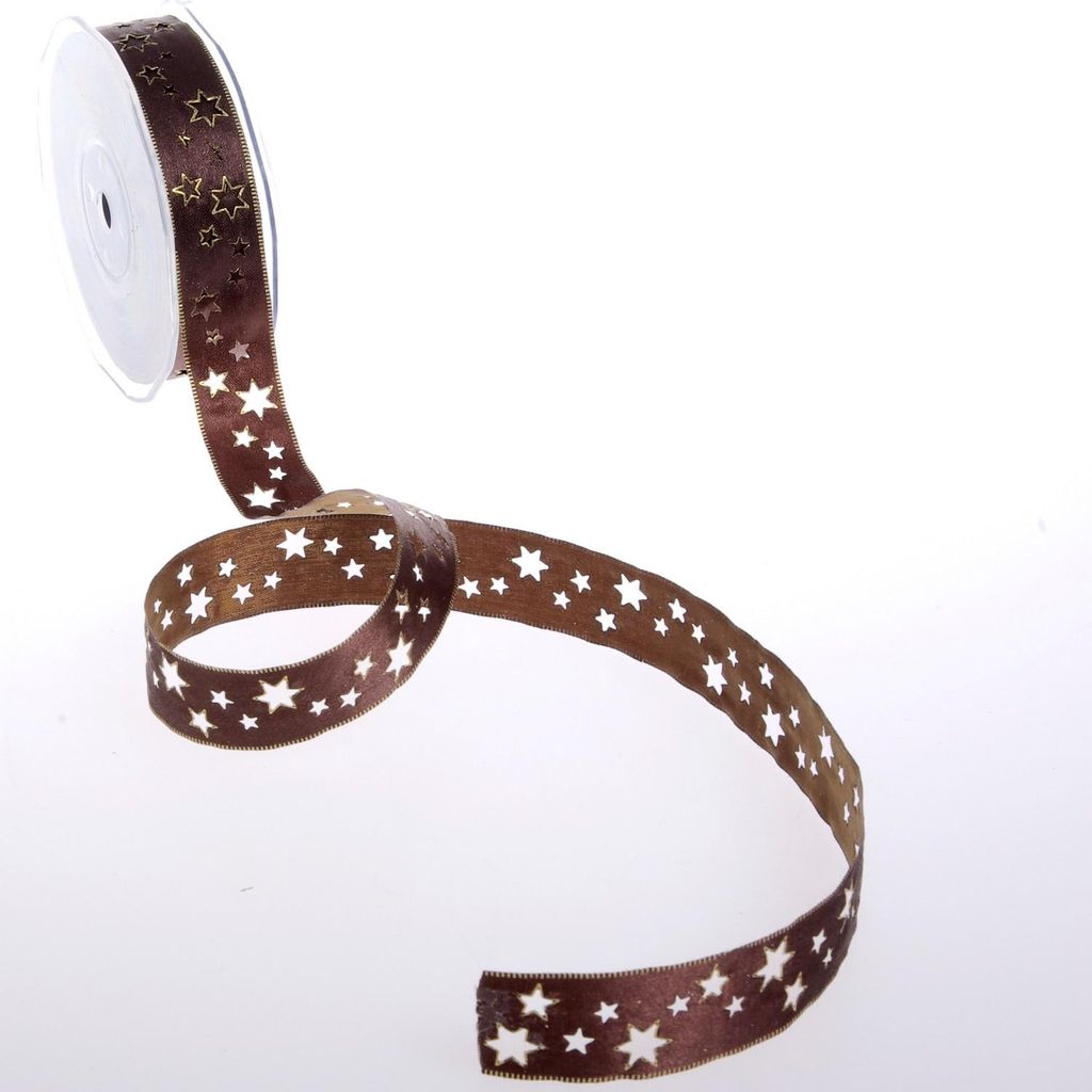 Satinband „Laser Cut Star“ braun 24mm x 20m – 92103 80