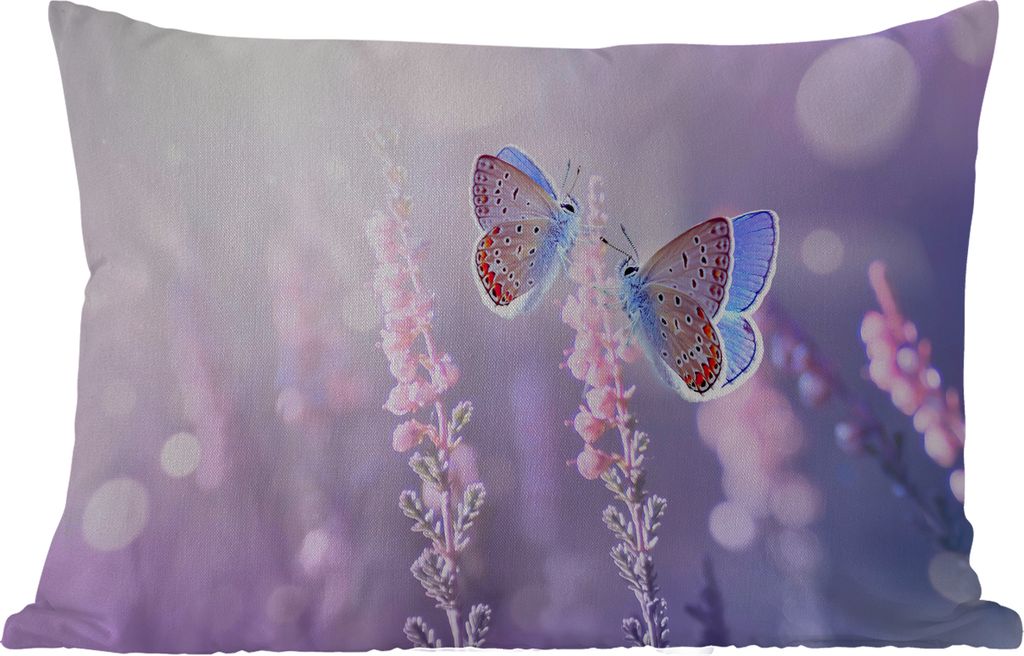 MuchoWow Outdoor Kissen - Schmetterling - Lavendel - Blumen - Lila - 50x30 cm - Wetterfest - Lounge Kissen - Sofa kissen - Wohnzimmer Dekoration