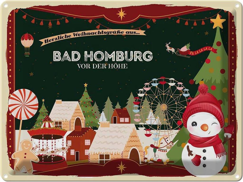 vianmo Blechschild 30x40 cm Weihnachtsgrüße aus Bad-Homburg Weihnachten