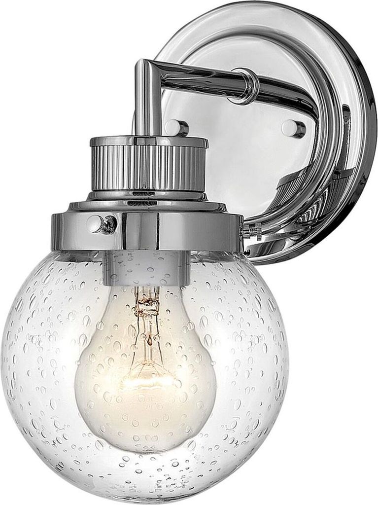 Badleuchte Metall Glas H: 23,7 cm IP44 Chrom poliert E27 Kugel Schirm Vintage Design Wandlampe Badezimmer