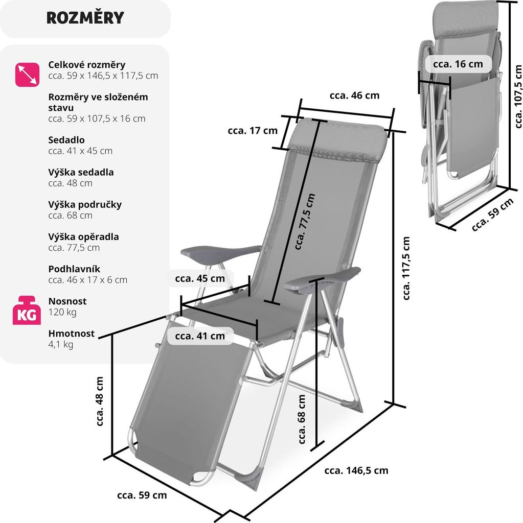 sada 2 skládacích zahradních židlí Jana 146,5 x 59 x 117,5 Obrázek produktu 7