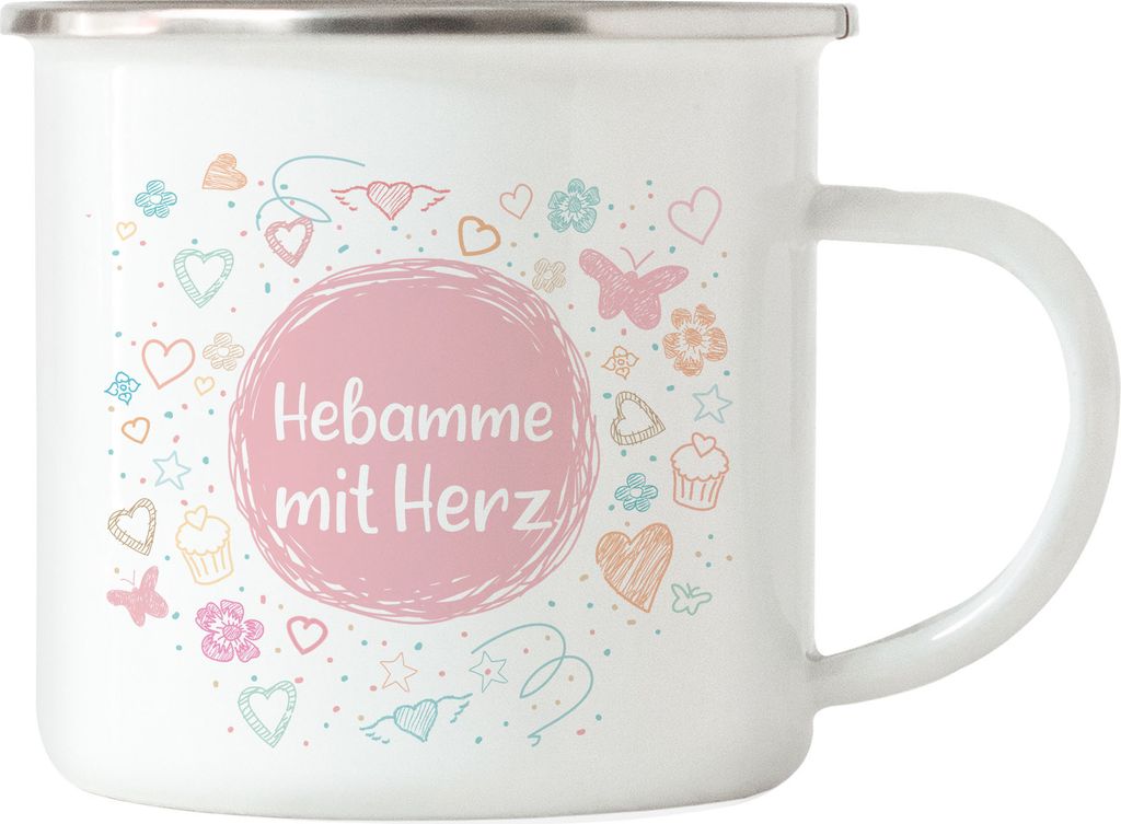 Hebamme mit Herz Emaille Tasse Dankeschön Geschenk Danke Sagen Für Alles Soziale Berufe