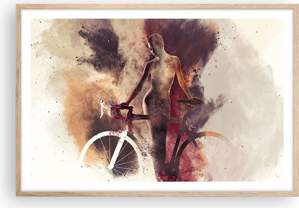 Gerahmtes Poster - Rahmen in heller Eiche - Körper Mädchen Fahrrad Illustration - 91,5x61 cm - Wand Bild - Wanddeko - Wandbilder - Wandposter - B...