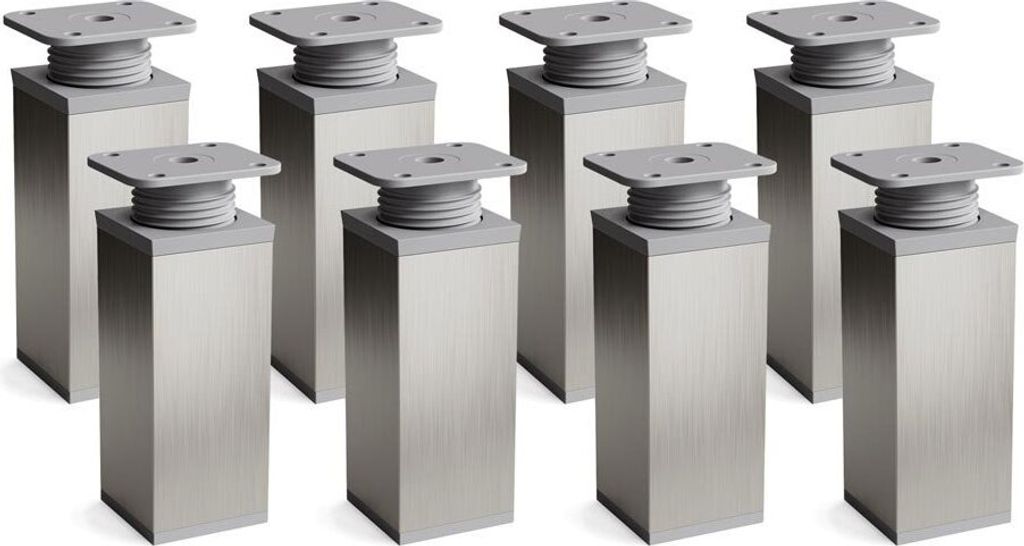 8er Set sossai moderne Möbelfüße in Inox/Grau 120mm höhenverstellbar Schrankfüße Sockelfüße