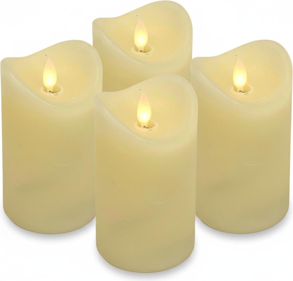 4x LED Echtwachs Kerzen Set mit Timer beweglicher Flamme Produktbild 