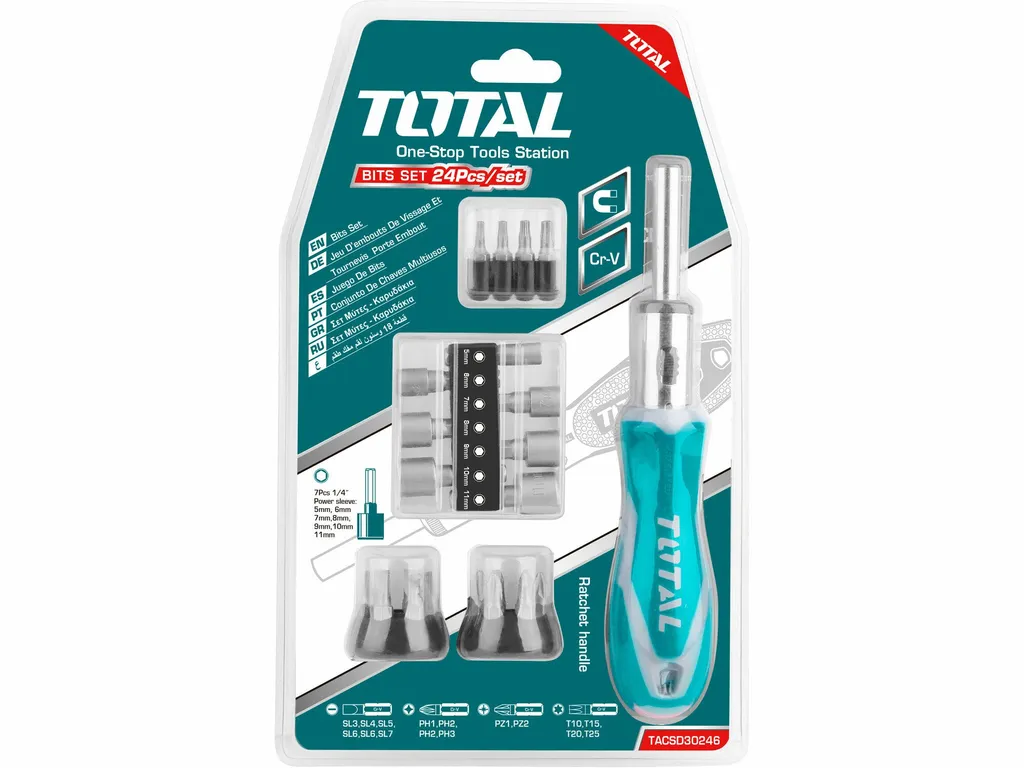 Cacciavite a cricchetto Totale TACSD30246 Cacciavite a cricchetto con punte, 24 pezzi.