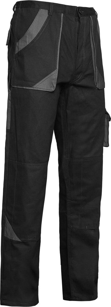 A pair of black work pants with gray accents.