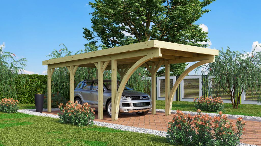 Einzelcarport Classic 2 Holz Überdachung Unterstand PVC-Dach inkl. zwei Einfahrtsbögen kesseldruckimprägniert 273x657,5x234 cm