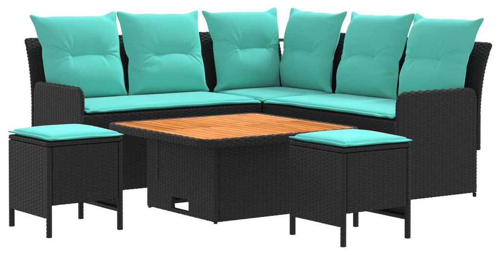 Möbelsets mit Kissen 6 pcs Schwarz und Türkis PE-Rattan