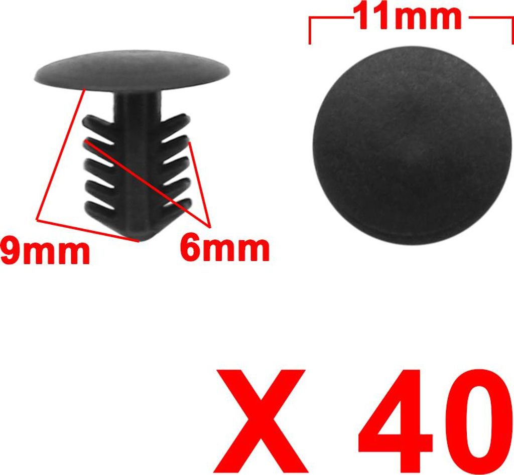 40 Pcs 6mm Loch Dmr. Plastik Nieten Befestigungsclips Schwarz für Auto Kotflügel de
