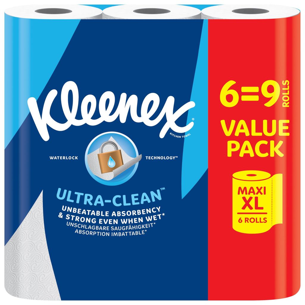 Kleenex Küchenrolle Ultra Clean 6 Maxi XL Rollen hohe Saugfähigkeit 100% recycelbar