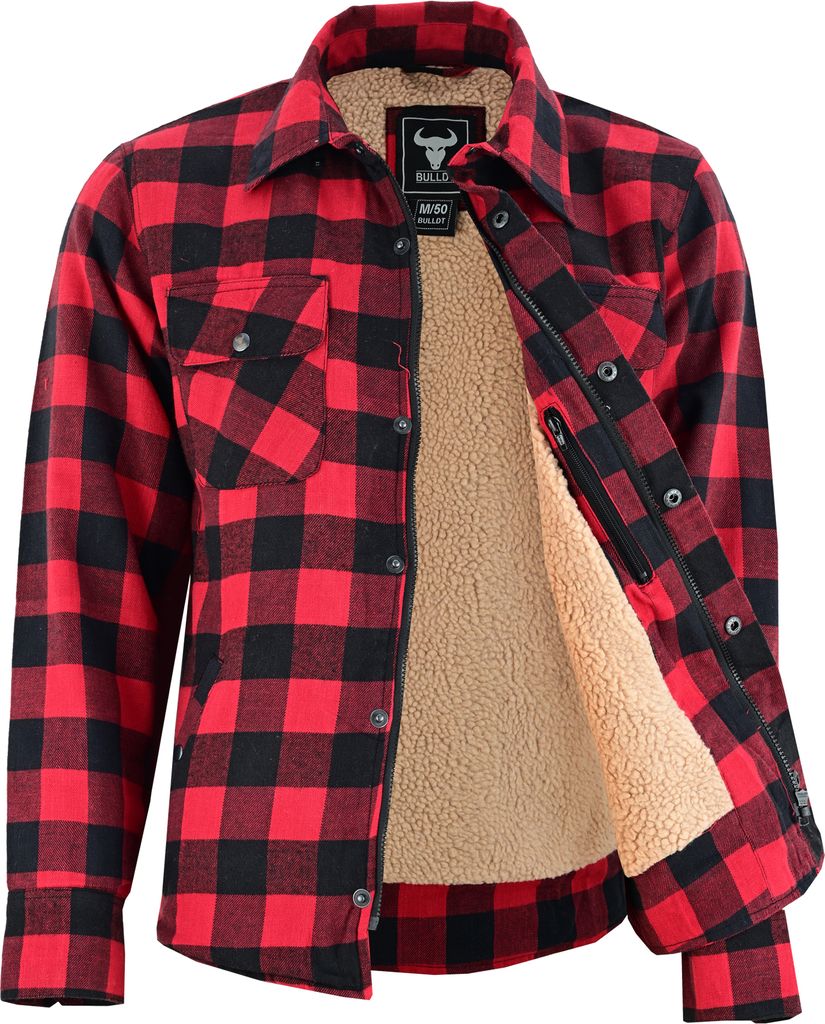 BULLDT Herren Thermohemd Flanellhemd Arbeitshemd Gefüttert Lumberjack aus Baumwolle warm Holzfällerhemd, Größe:62/5XL, Farbe:Rot