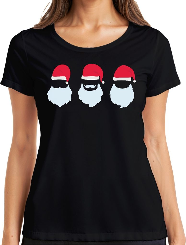Drei Weihnachtsmänner Santa Klaus - Weihnachten Weihnachtsgeschenk Christmas Damen T-Shirt, Schwarz, 3XL